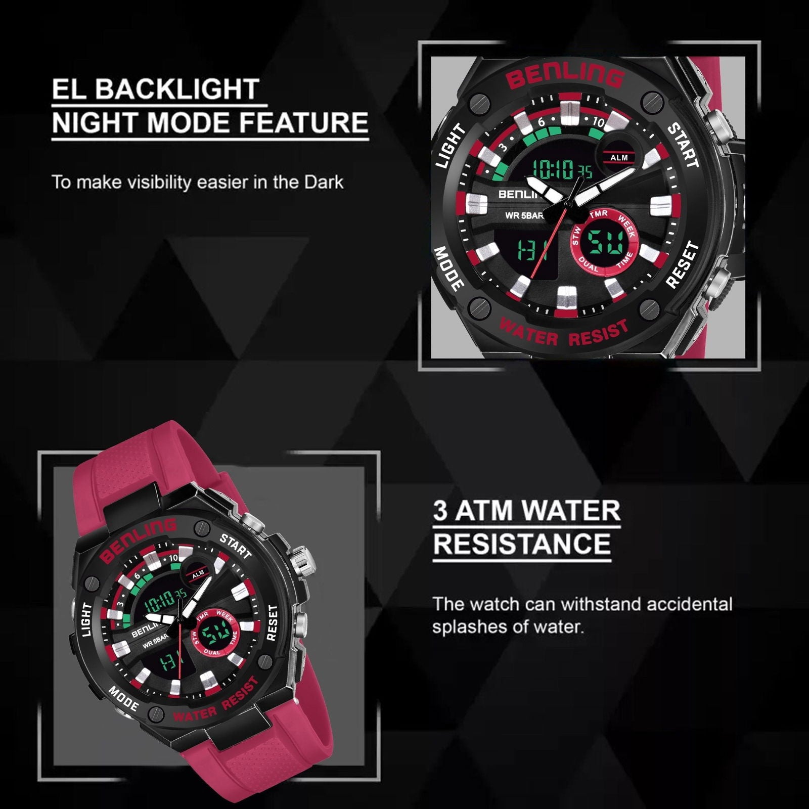 Benling Versatile Analog Digital Watch with EL Backlight-SKBLANDG-6004