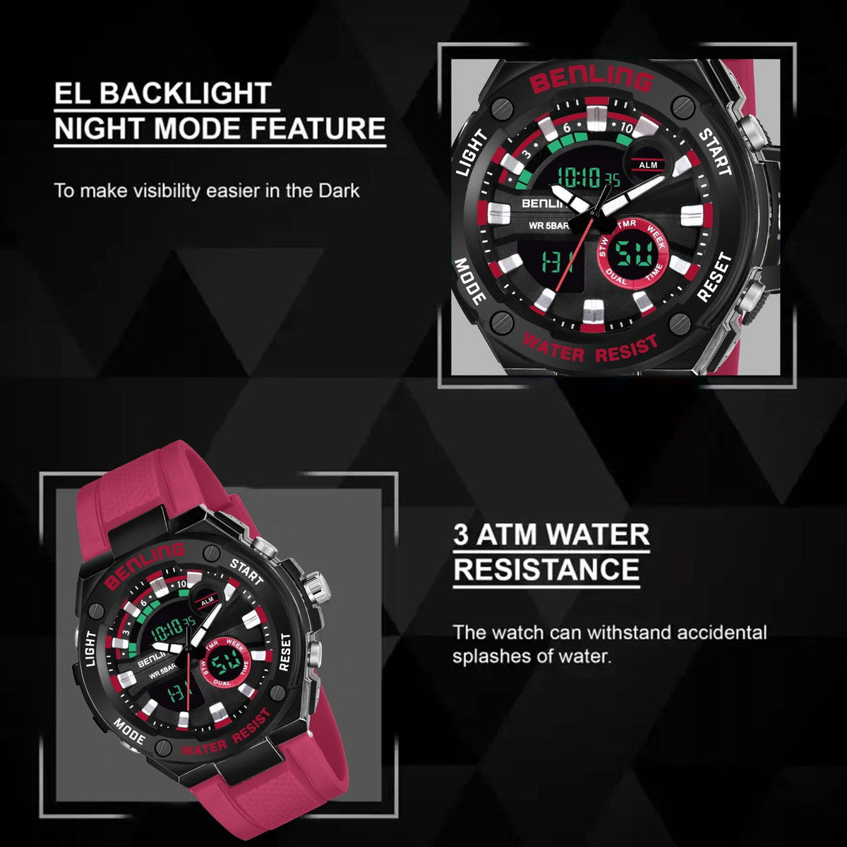 Benling Versatile Analog Digital Watch with EL Backlight-SKBLANDG-6004 - Benling