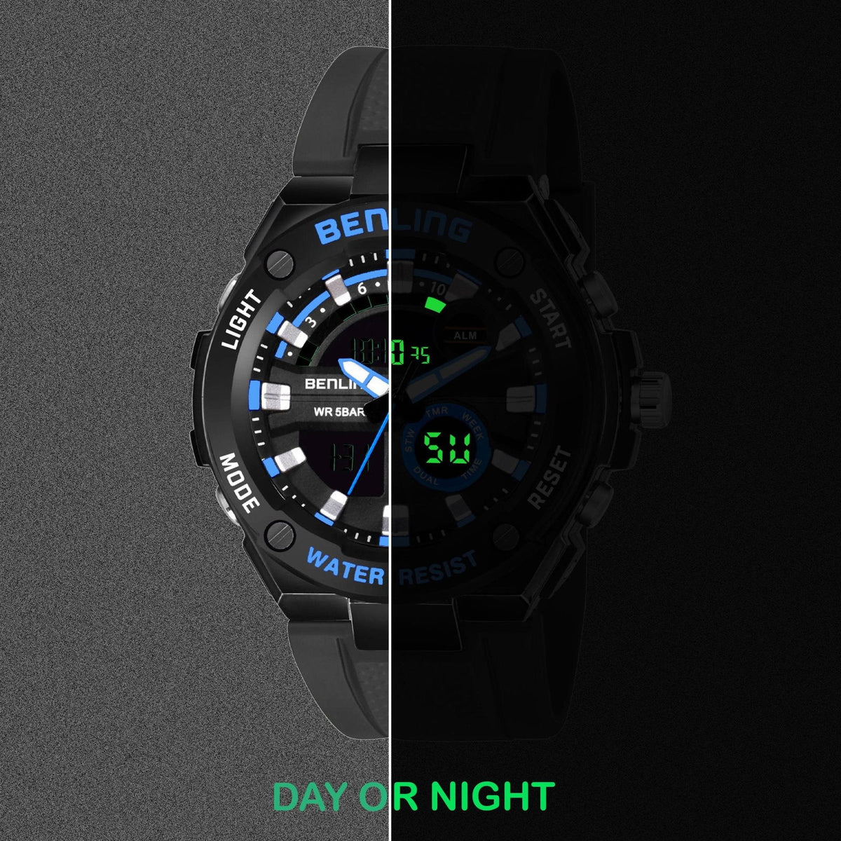 Benling Versatile Analog Digital Watch with EL Backlight-SKBLANDG-6004 - Benling