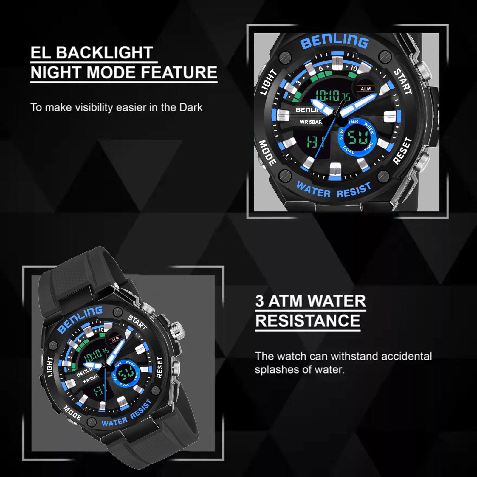 Benling Versatile Analog Digital Watch with EL Backlight-SKBLANDG-6004