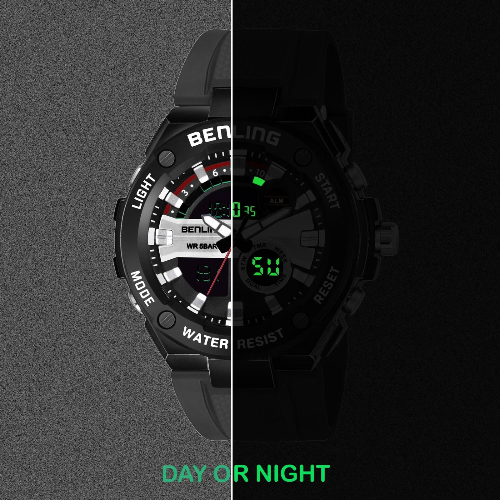 Benling Versatile Analog Digital Watch with EL Backlight-SKBLANDG-6004