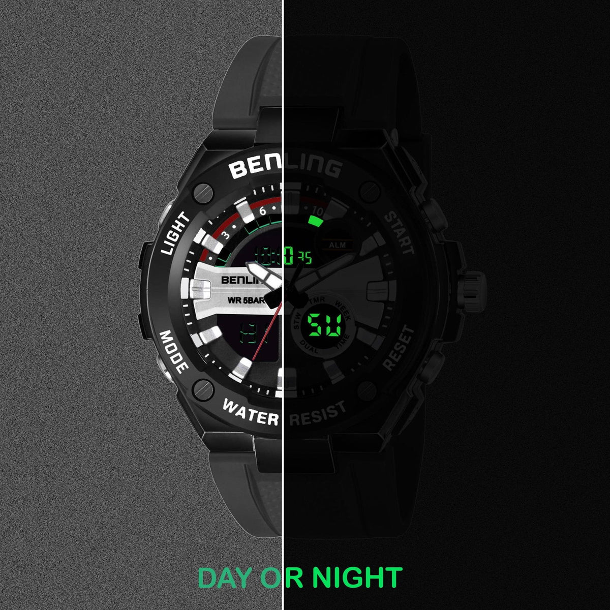 Benling Versatile Analog Digital Watch with EL Backlight-SKBLANDG-6004 - Benling