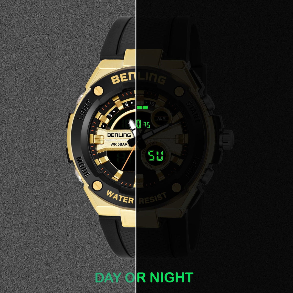 Benling Versatile Analog Digital Watch with EL Backlight-SKBLANDG-6004 - Benling