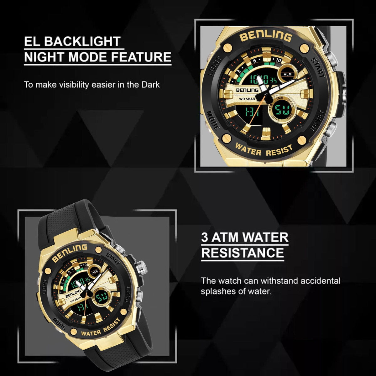 Benling Versatile Analog Digital Watch with EL Backlight-SKBLANDG-6004 - Benling