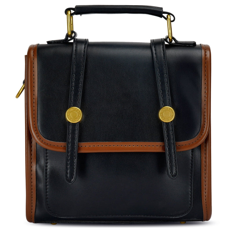 Contrast Binding Metallic Decor Flap Backpack cum Handbag