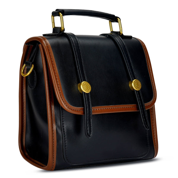 Contrast Binding Metallic Decor Flap Backpack cum Handbag