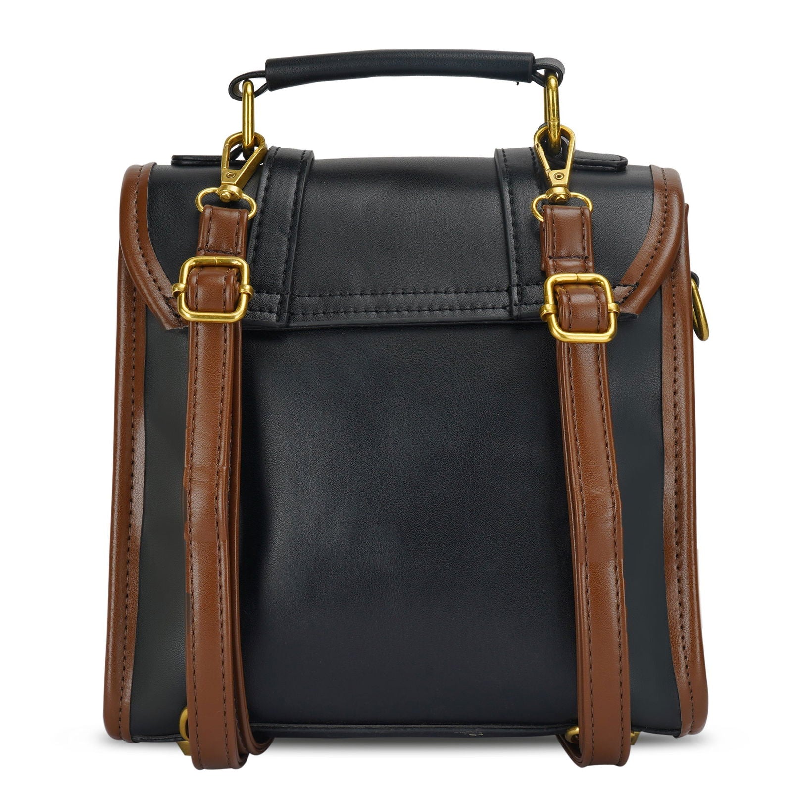 Contrast Binding Metallic Decor Flap Backpack cum Handbag