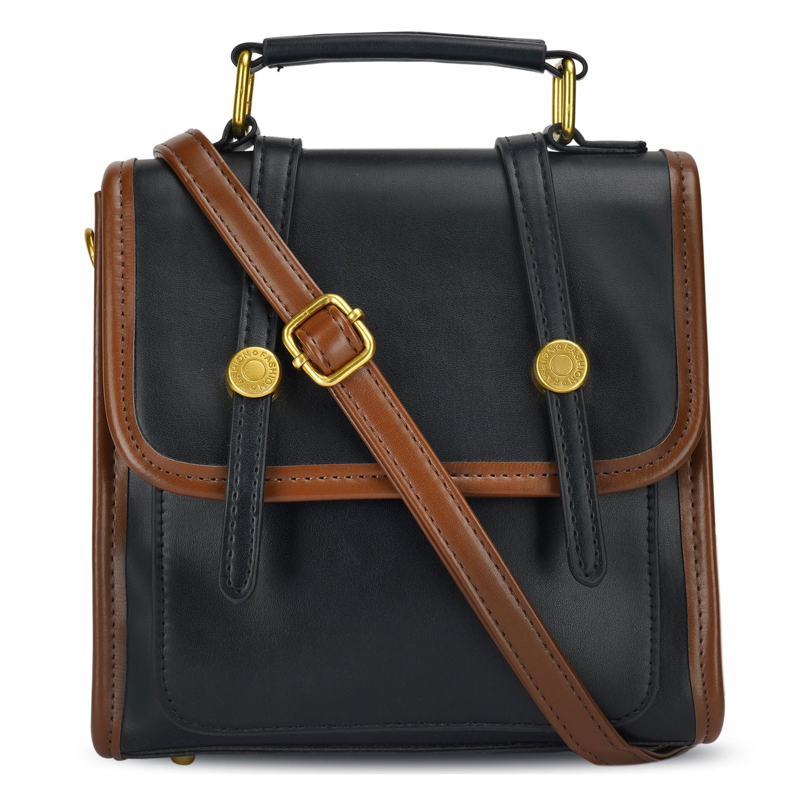 Contrast Binding Metallic Decor Flap Backpack cum Handbag