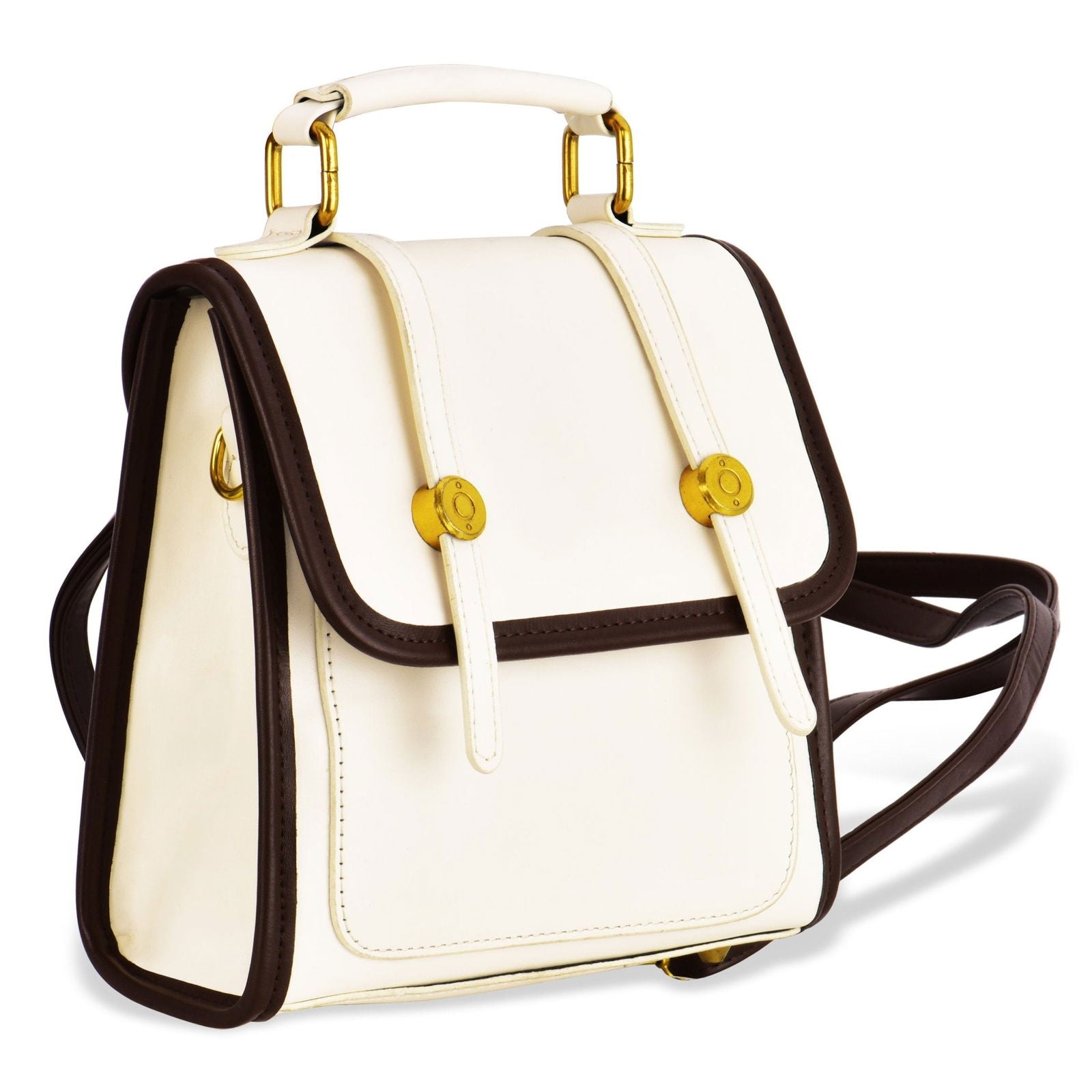 Contrast Binding Metallic Decor Flap Backpack cum Handbag