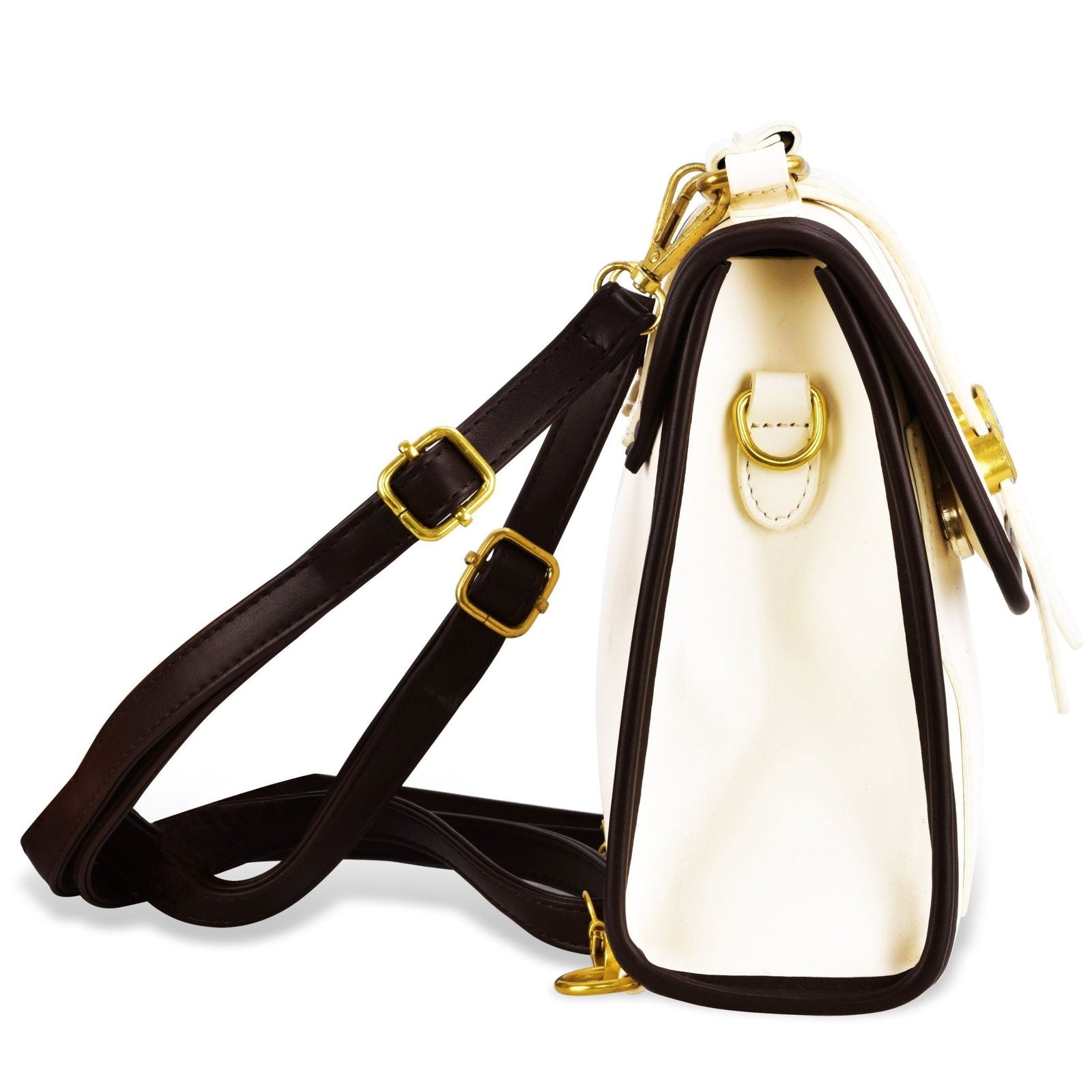 Contrast Binding Metallic Decor Flap Backpack cum Handbag