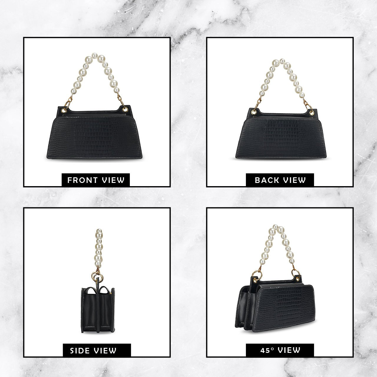 Croc Embossed Crossbody Bag with Pearl Handle