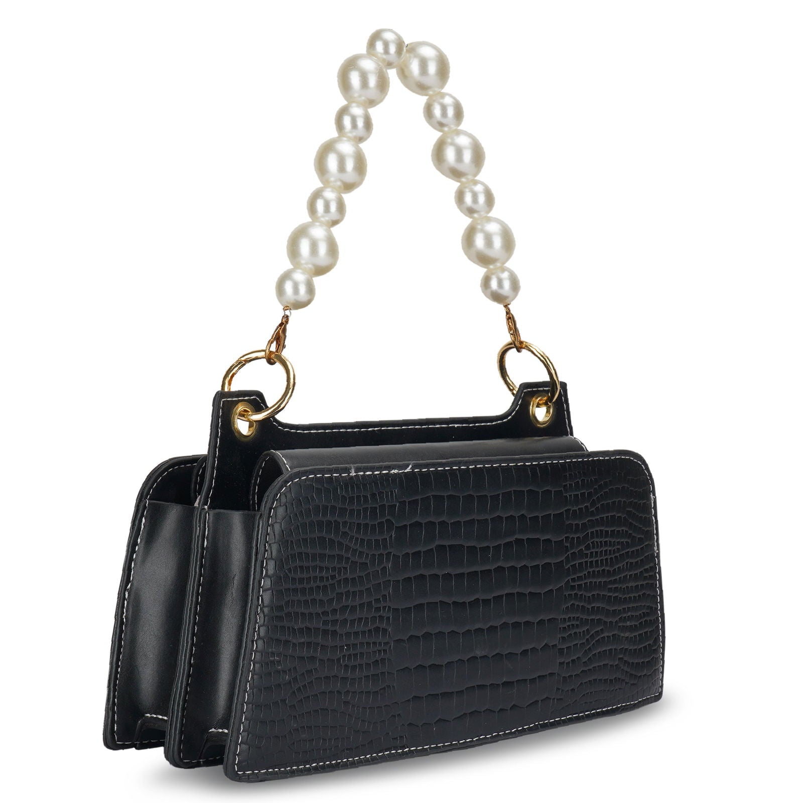 Croc Embossed Crossbody Bag with Pearl Handle