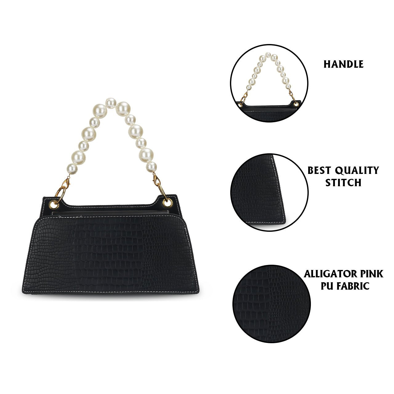 Croc Embossed Crossbody Bag with Pearl Handle