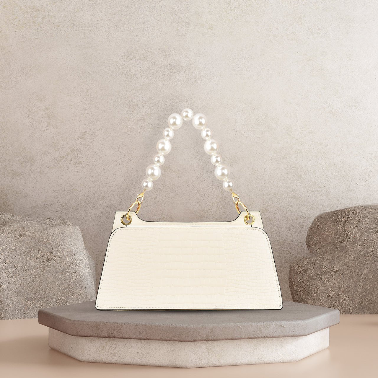 Croc Embossed Crossbody Bag with Pearl Handle