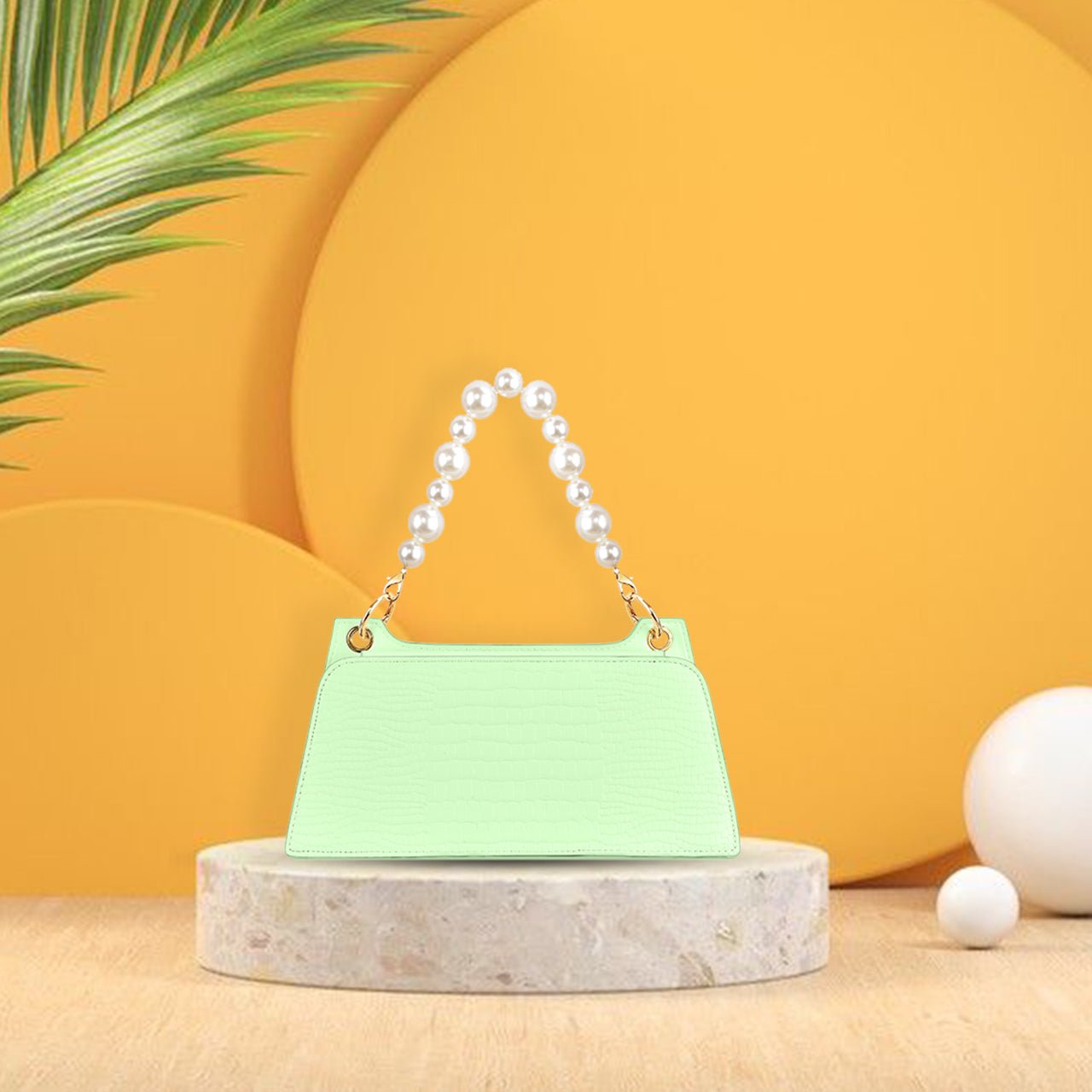 Croc Embossed Crossbody Bag with Pearl Handle