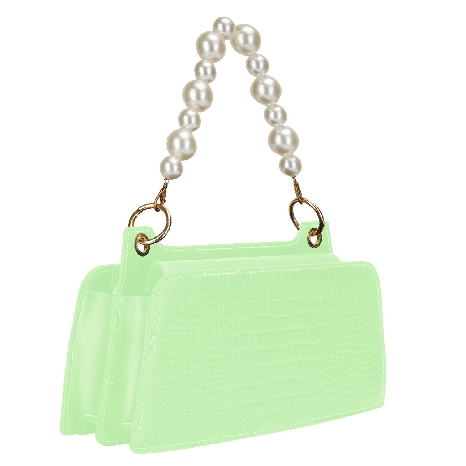 Croc Embossed Crossbody Bag with Pearl Handle
