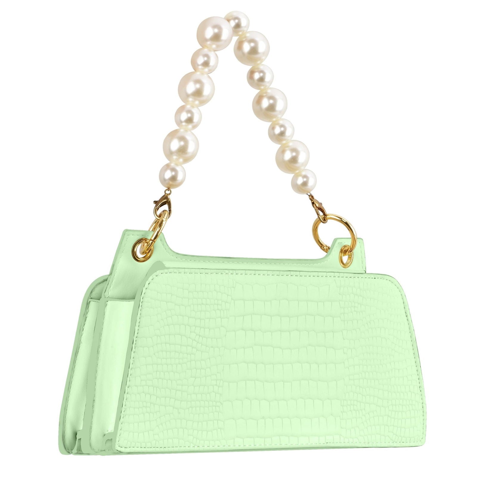 Croc Embossed Crossbody Bag with Pearl Handle