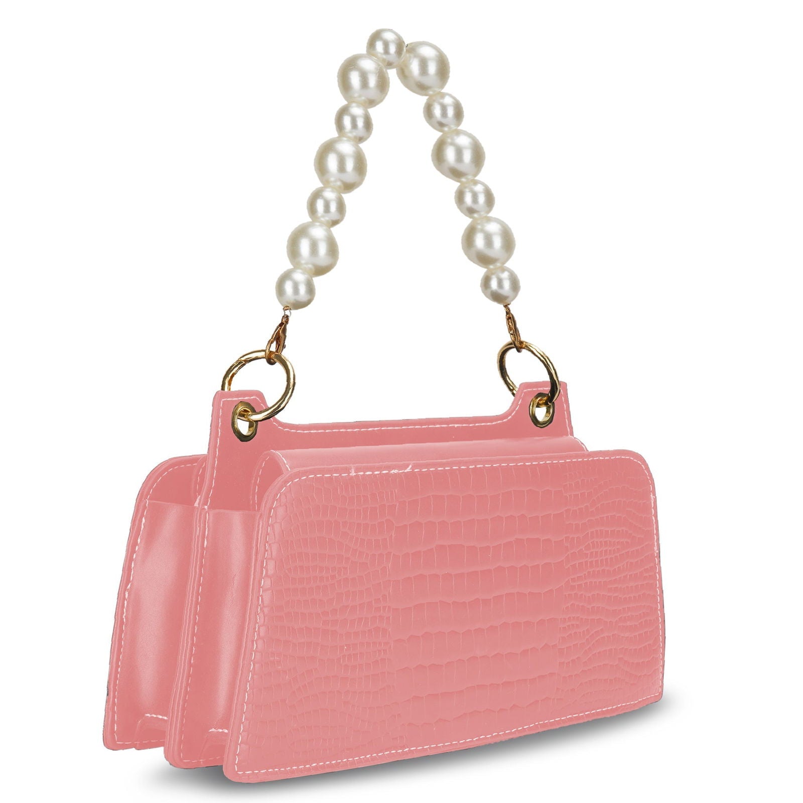 Croc Embossed Crossbody Bag with Pearl Handle