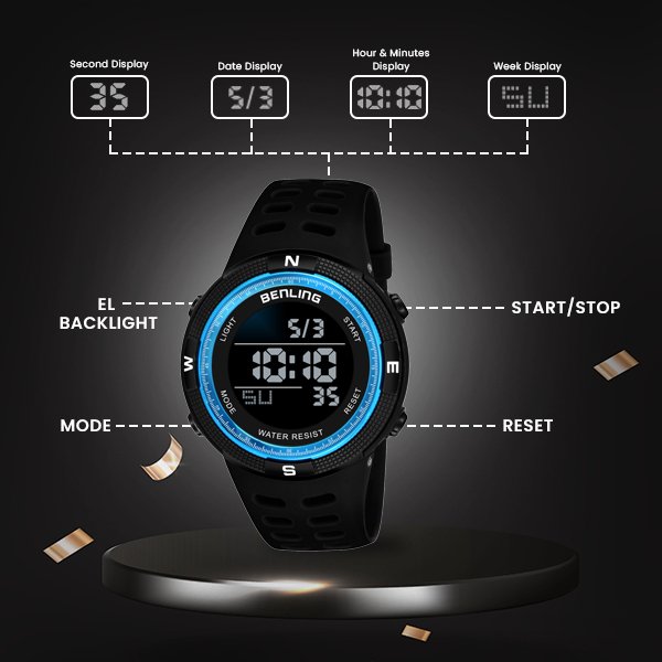 Digital Watch with Stopwatch | Calendar | Alarm | Sports – Formal Casual Wear | 6060
