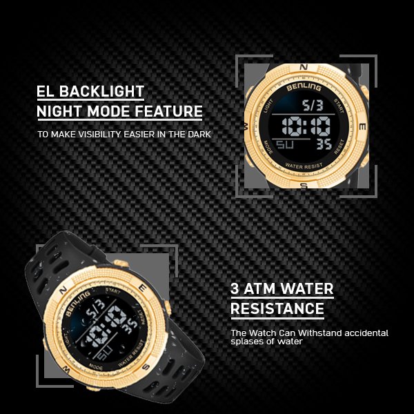 Digital Watch with Stopwatch | Calendar | Alarm | Sports – Formal Casual Wear | 6060 - Benling