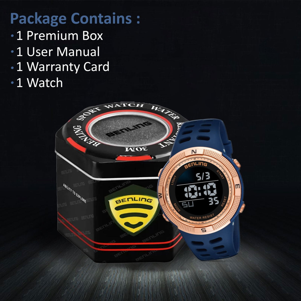 Digital Watch with Stopwatch | Calendar | Alarm | Sports – Formal Casual Wear | 6060 - Benling