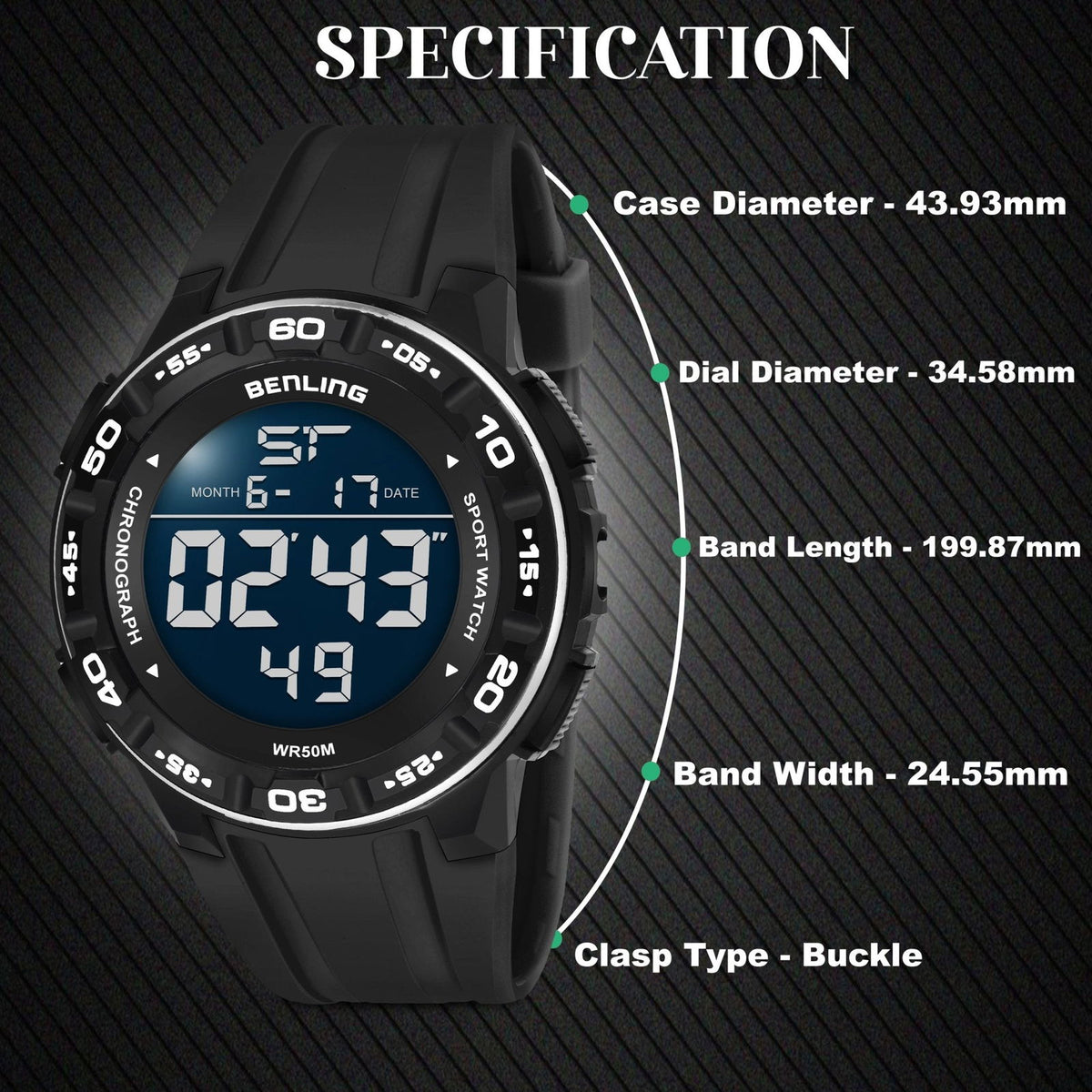 Digital Wrist Watch with Led Backlight | Stopwatch | Calendar | Sports – For Men | Boys | 6054 - Benling