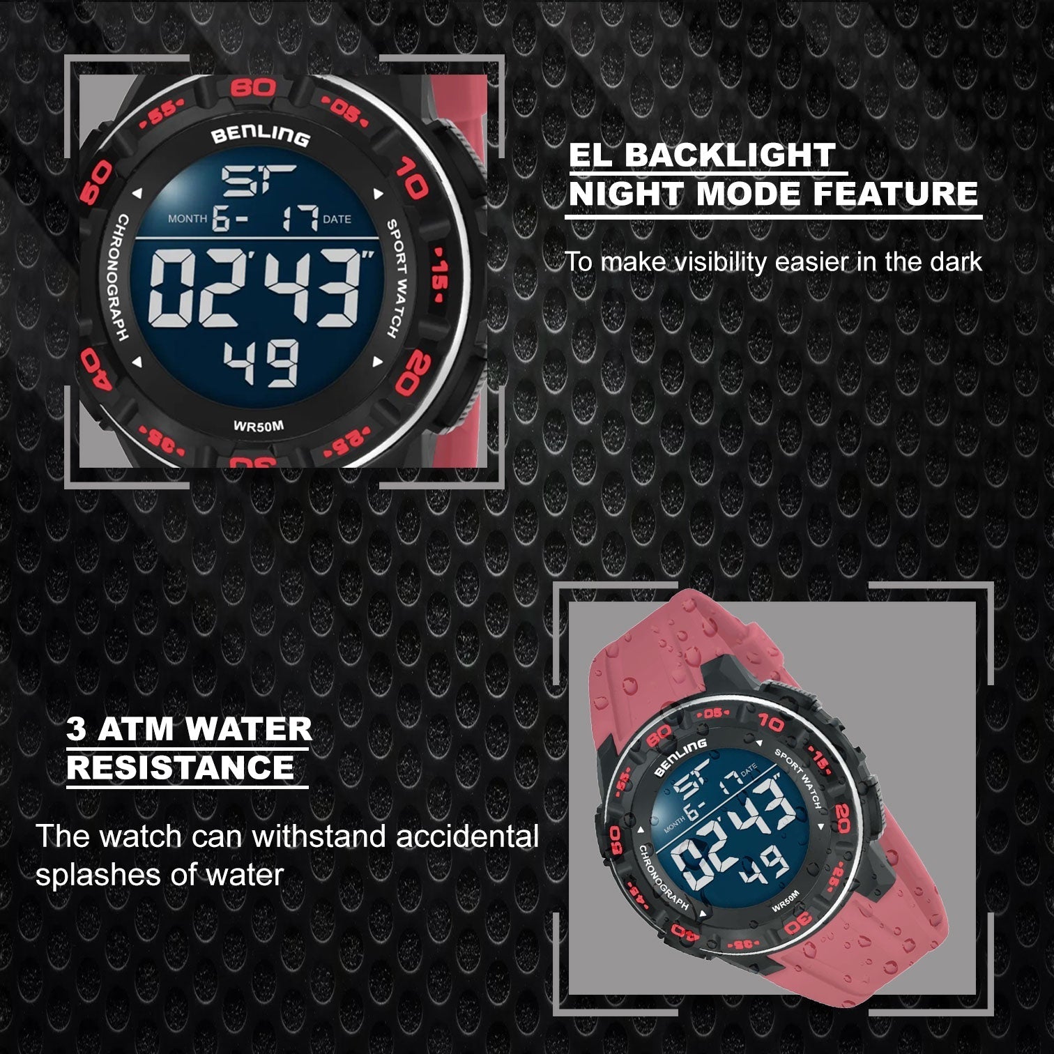 Digital Wrist Watch with Led Backlight | Stopwatch | Calendar | Sports – For Men | Boys | 6054