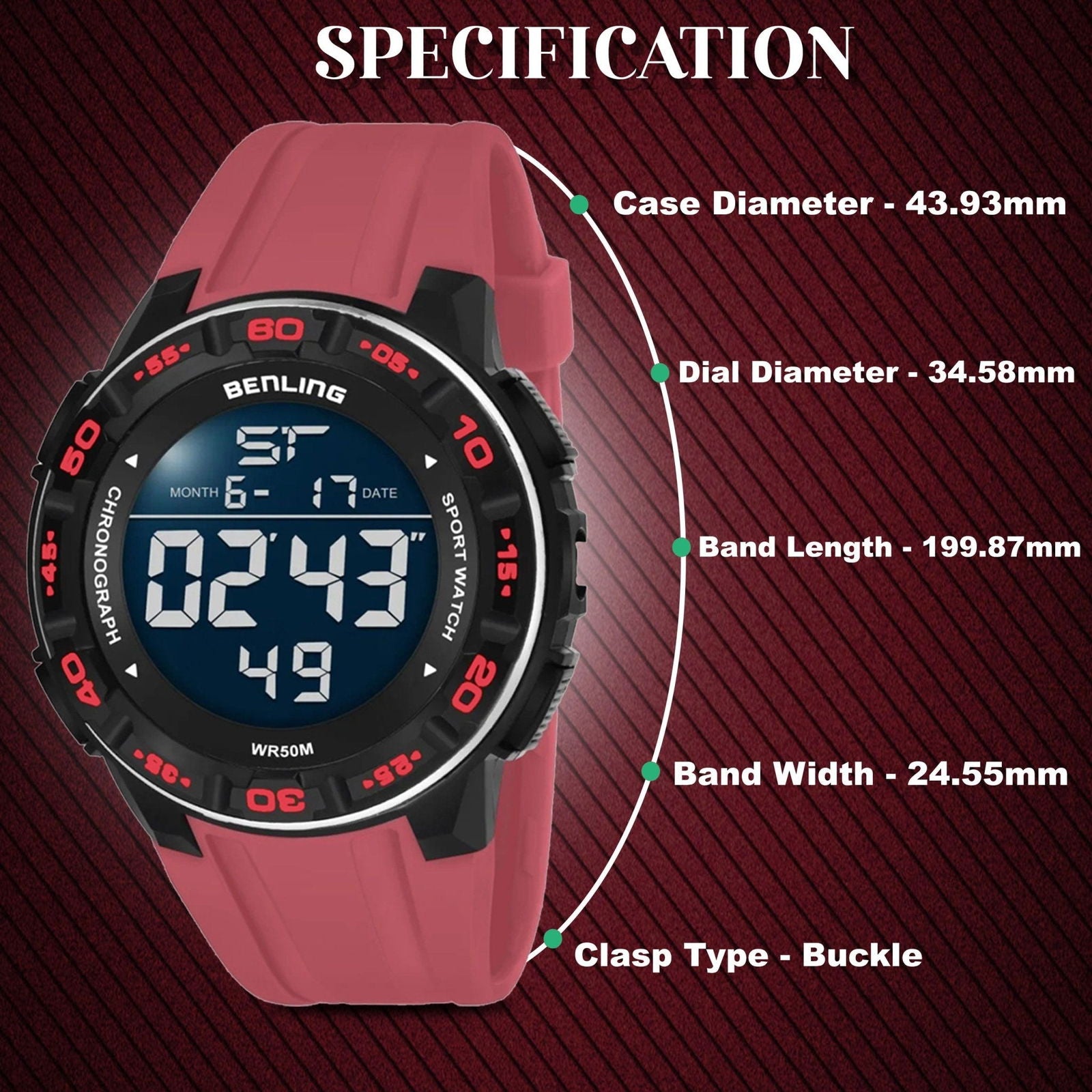Digital Wrist Watch with Led Backlight | Stopwatch | Calendar | Sports – For Men | Boys | 6054