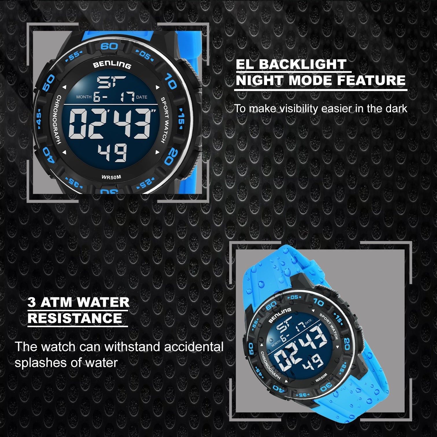 Digital Wrist Watch with Led Backlight | Stopwatch | Calendar | Sports – For Men | Boys | 6054