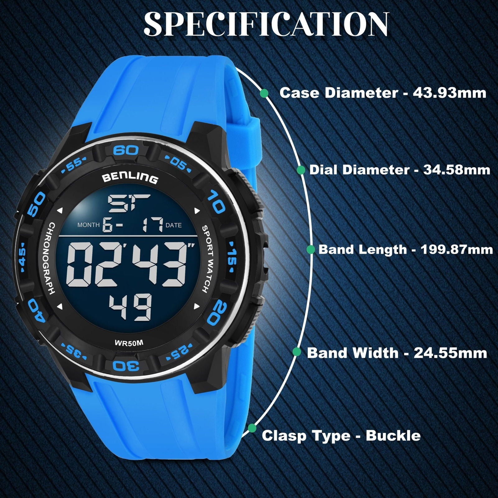 Digital Wrist Watch with Led Backlight | Stopwatch | Calendar | Sports – For Men | Boys | 6054