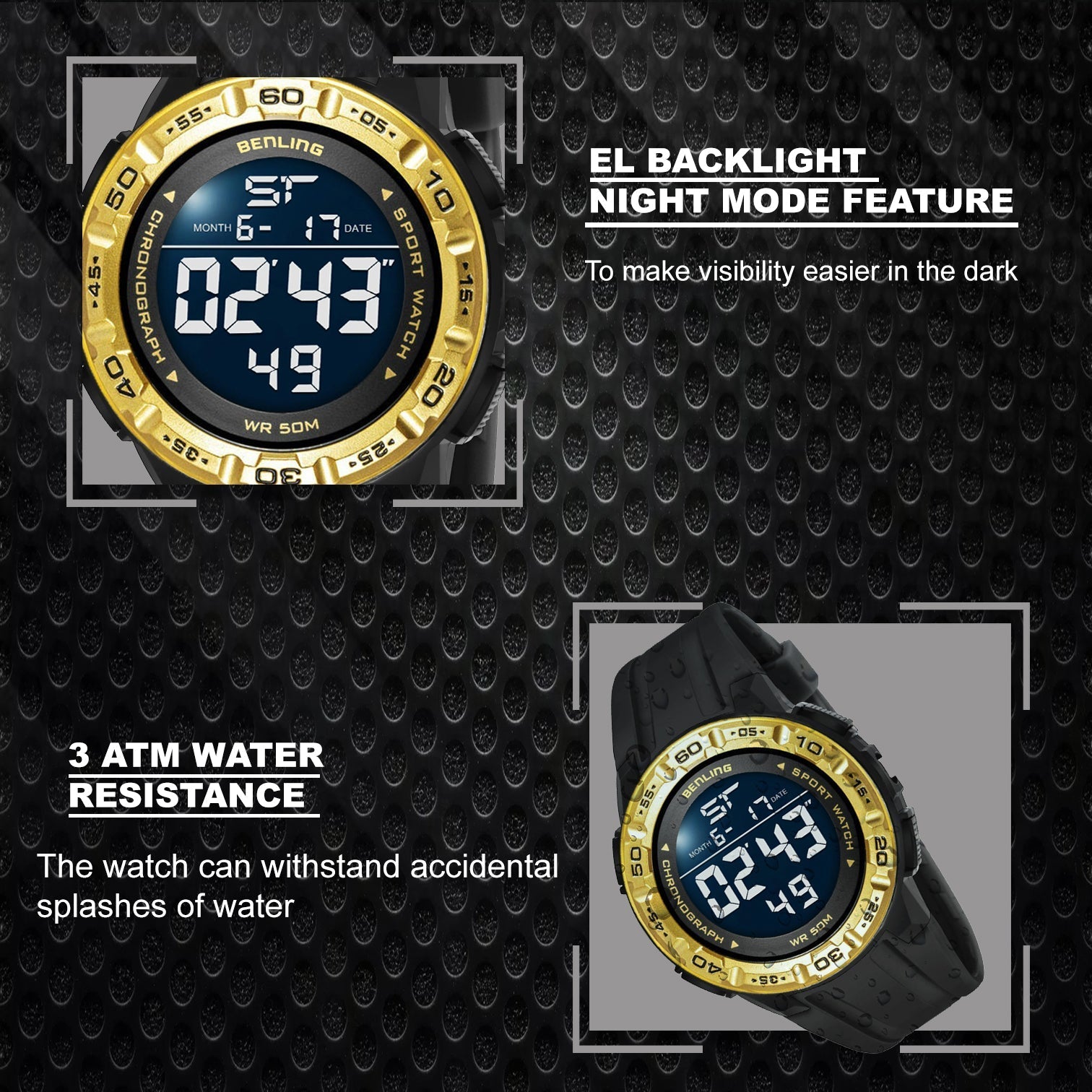 Digital Wrist Watch with Led Backlight | Stopwatch | Calendar | Sports – For Men | Boys | 6054