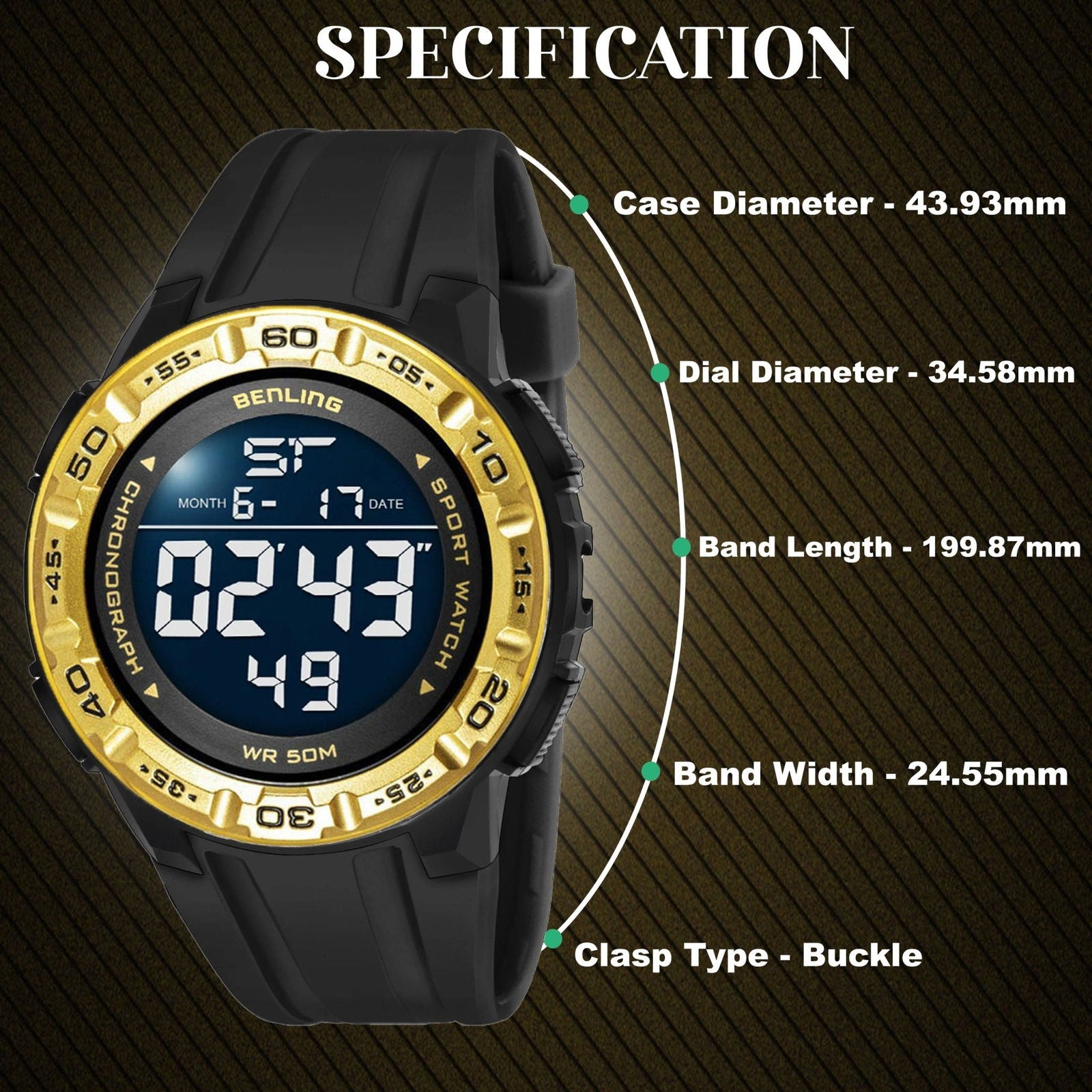 Digital Wrist Watch with Led Backlight | Stopwatch | Calendar | Sports – For Men | Boys | 6054
