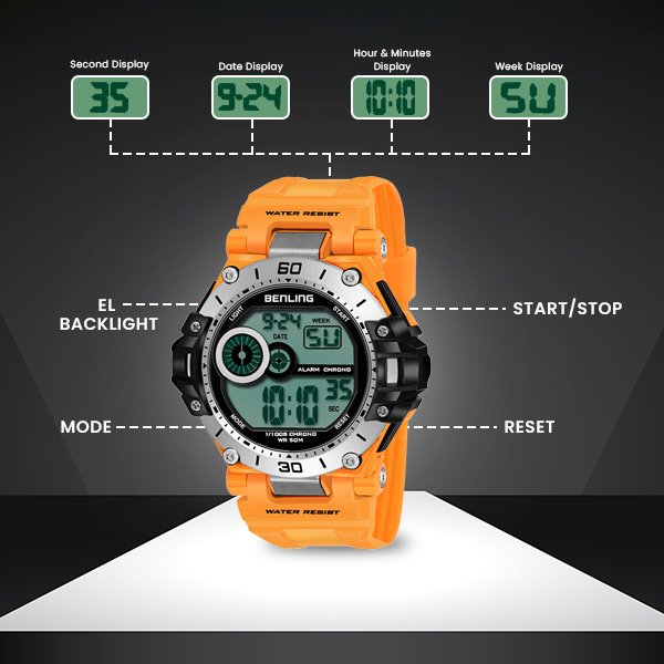 Iconic Digital Watch with Silicon Strap | Calendar | Alarm | Sports – Formal Casual Wear | 6056