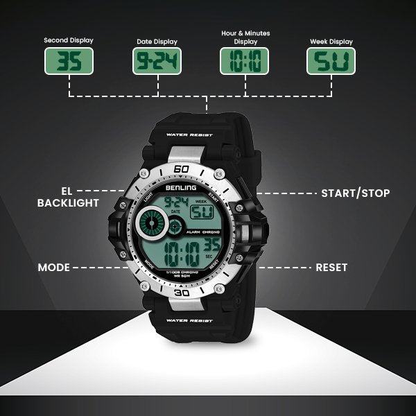 Iconic Digital Watch with Silicon Strap | Calendar | Alarm | Sports – Formal Casual Wear | 6056