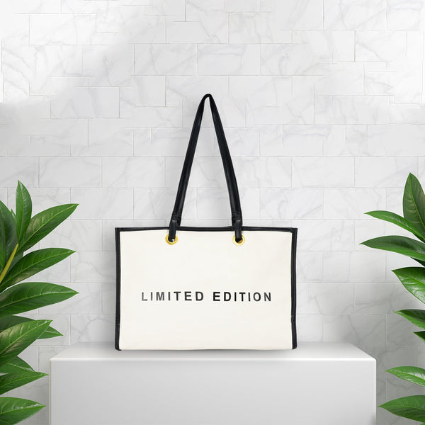 Letter Graphic Contrast Binding Tote Bag