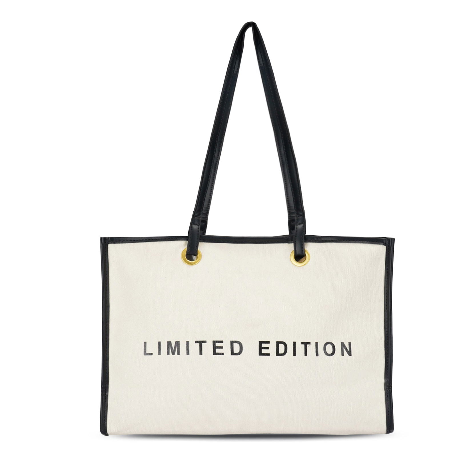 Letter Graphic Contrast Binding Tote Bag