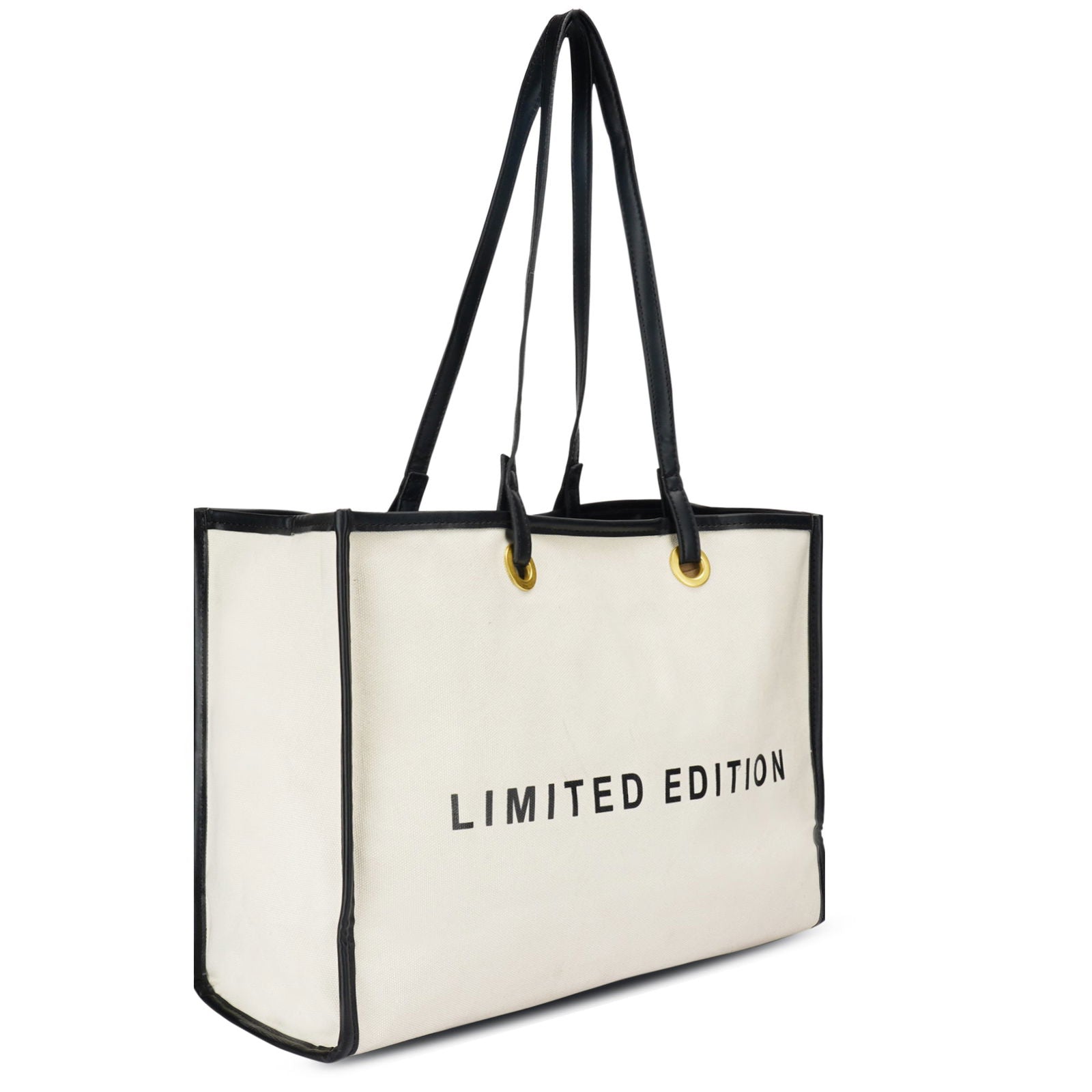 Letter Graphic Contrast Binding Tote Bag