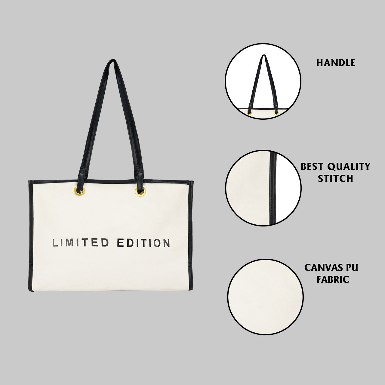 Letter Graphic Contrast Binding Tote Bag