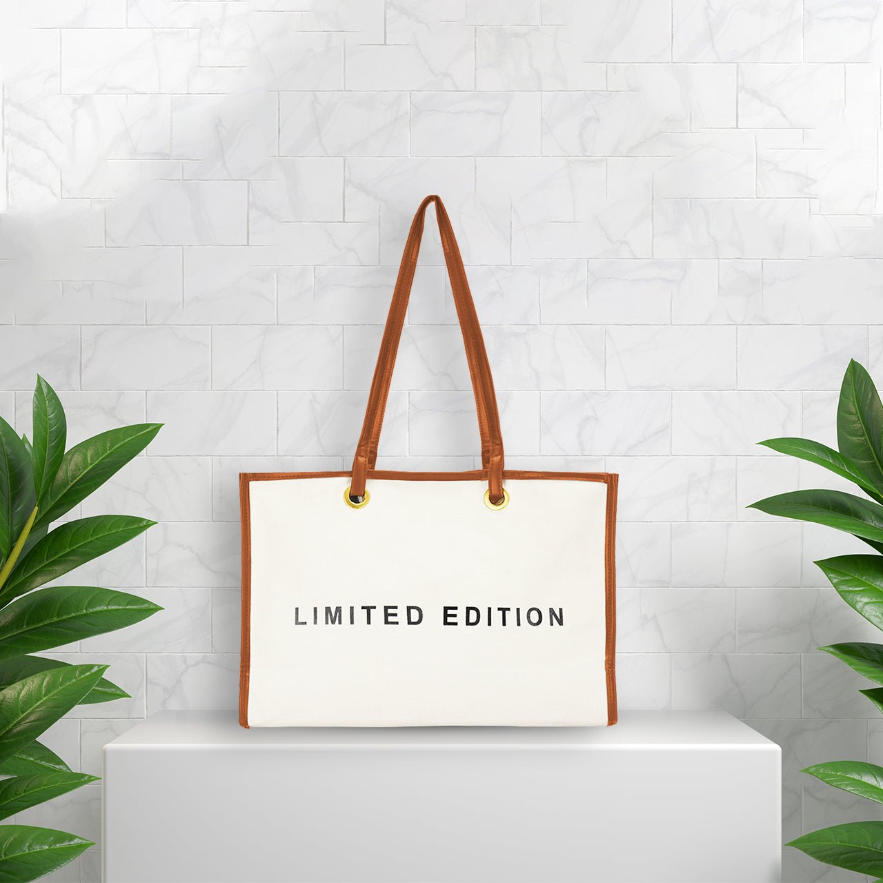 Letter Graphic Contrast Binding Tote Bag