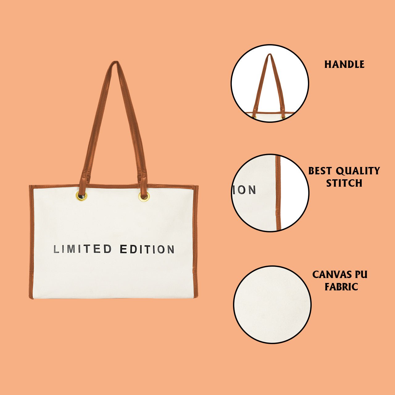 Letter Graphic Contrast Binding Tote Bag