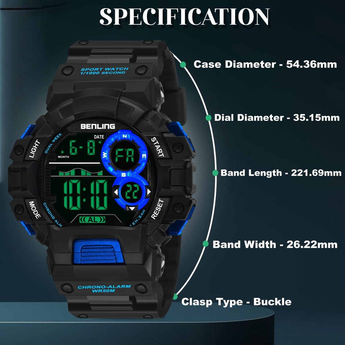 Military Watches for Men with Stopwatch | Calendar | Alarm | Sports Formal Casual Wear | 6053 - Benling