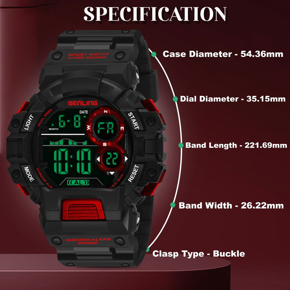 Military Watches for Men with Stopwatch | Calendar | Alarm | Sports Formal Casual Wear | 6053 - Benling
