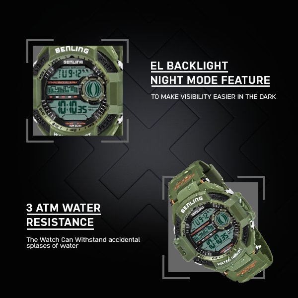 Multifunctional Digital Watch Shockproof with Stopwatch | Calendar | Alarm | Sports – Formal Casual Wear | 6055 - Benling
