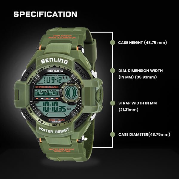 Multifunctional Digital Watch Shockproof with Stopwatch | Calendar | Alarm | Sports – Formal Casual Wear | 6055 - Benling