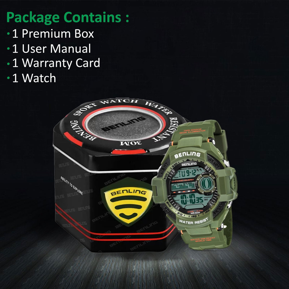 Multifunctional Digital Watch Shockproof with Stopwatch | Calendar | Alarm | Sports – Formal Casual Wear | 6055 - Benling