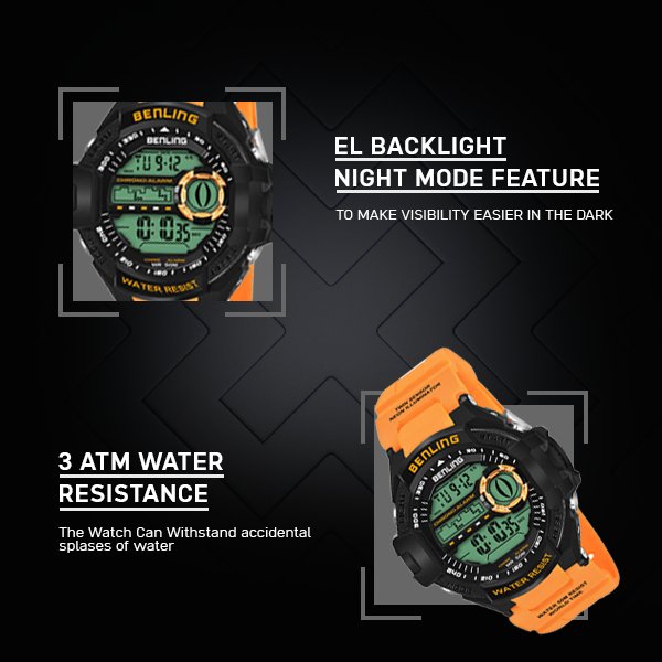 Multifunctional Digital Watch Shockproof with Stopwatch | Calendar | Alarm | Sports – Formal Casual Wear | 6055 - Benling
