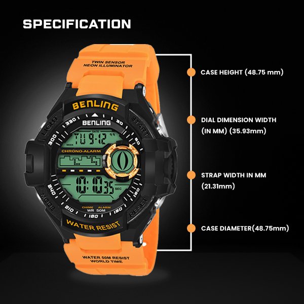 Multifunctional Digital Watch Shockproof with Stopwatch | Calendar | Alarm | Sports – Formal Casual Wear | 6055 - Benling