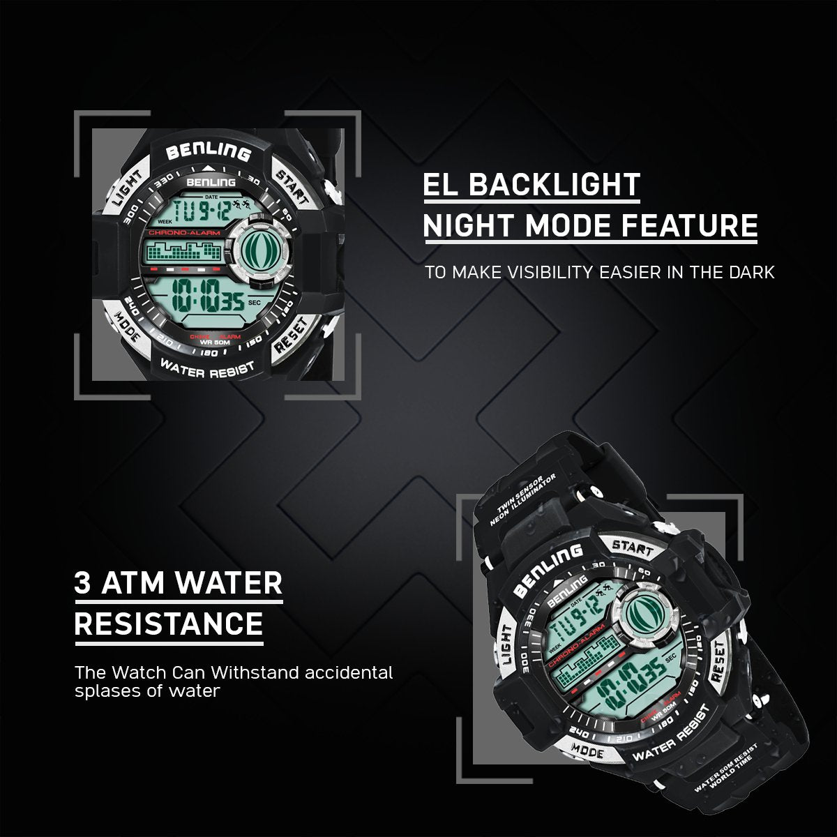 Multifunctional Digital Watch Shockproof with Stopwatch | Calendar | Alarm | Sports – Formal Casual Wear | 6055 - Benling