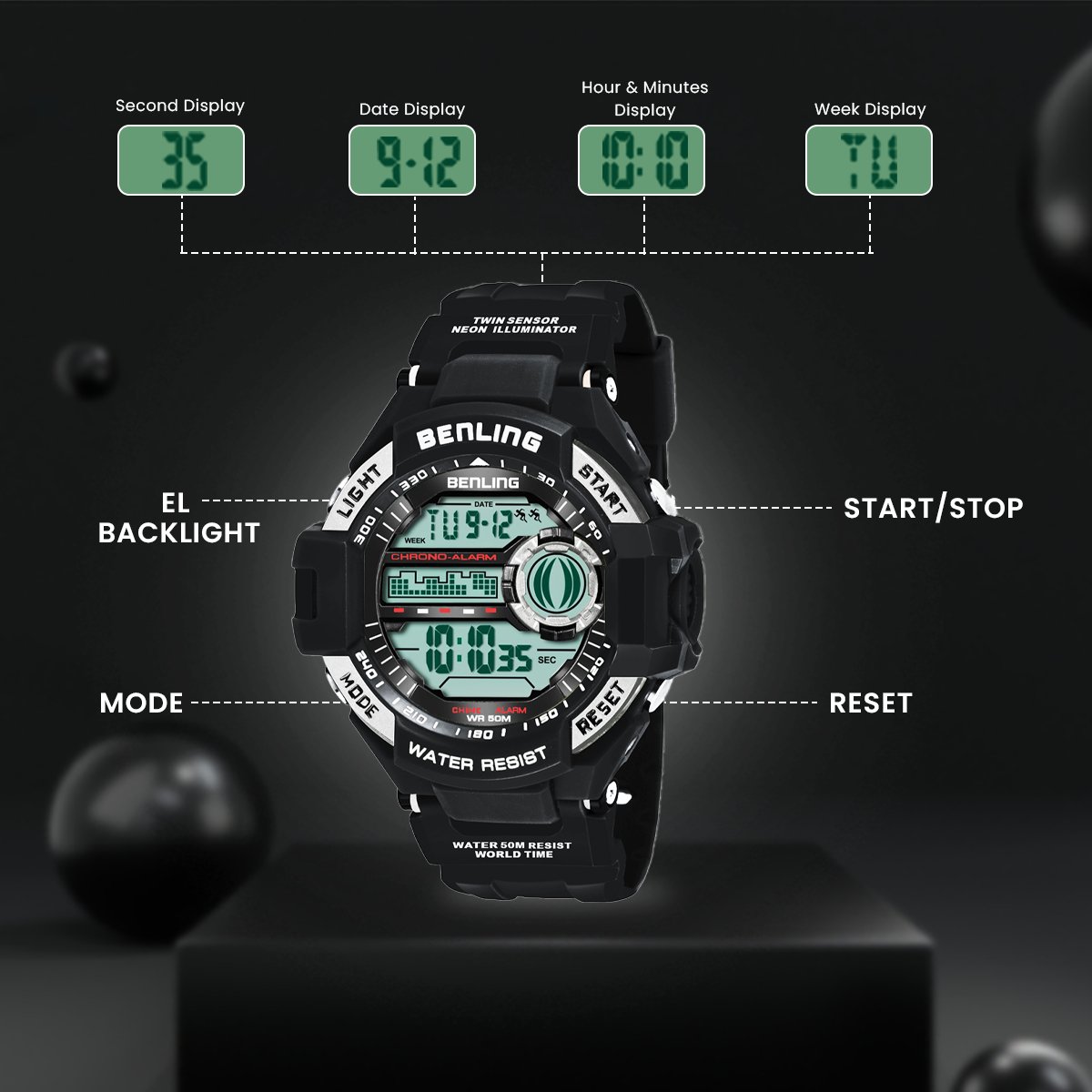 Multifunctional Digital Watch Shockproof with Stopwatch | Calendar | Alarm | Sports – Formal Casual Wear | 6055