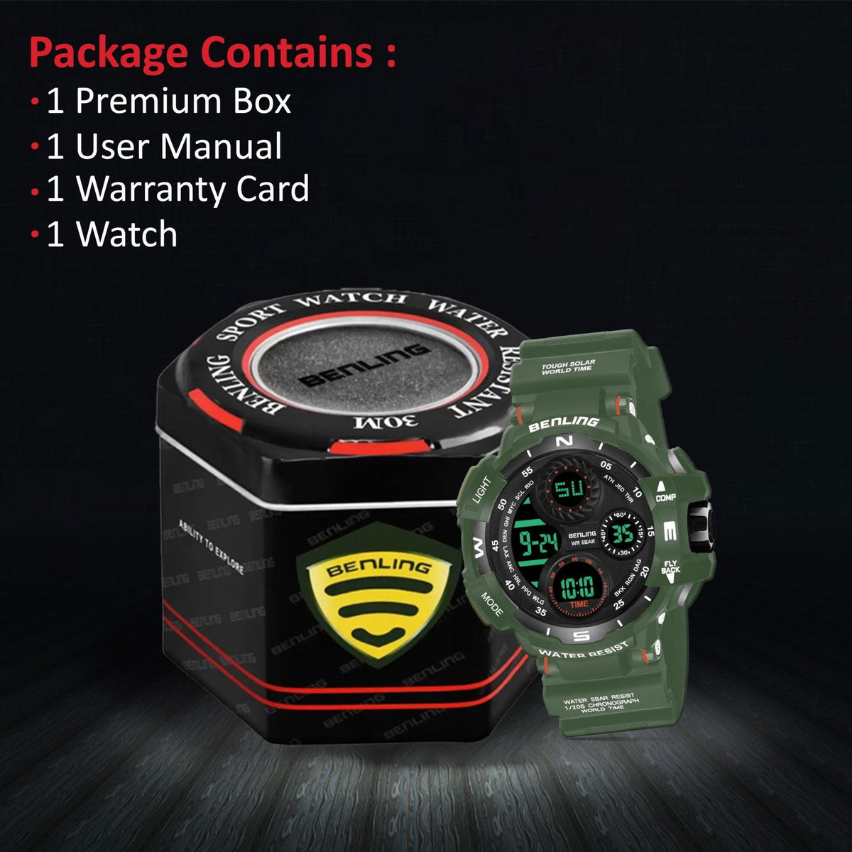 Multifunctional Digital Watch with Stopwatch | Calendar | Alarm | Sports | Backlight | 6062 - Benling